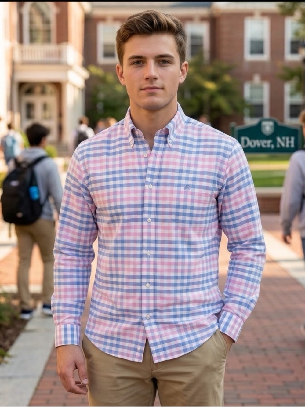 Brooks Brothers Men’s Plaid Button-Down Shirt – Pink & Blue Oxford size Small